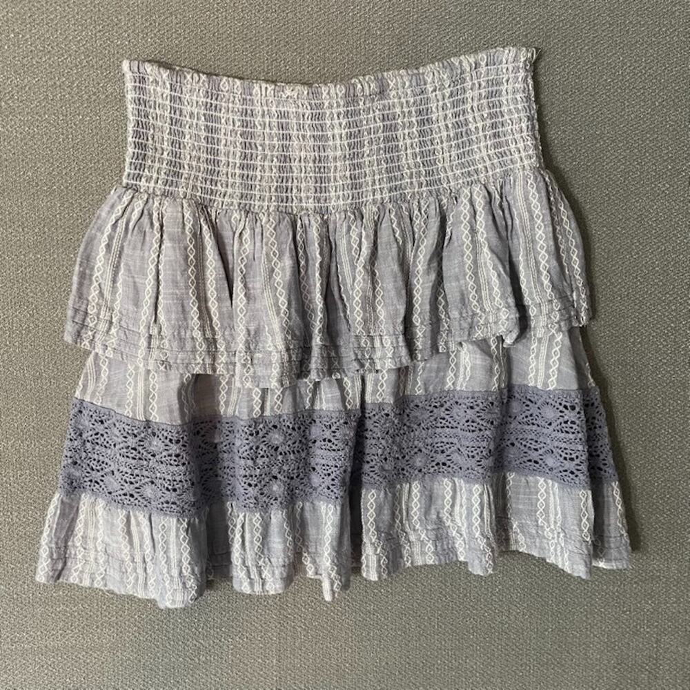 Elan Cotton Short Tiered Skirt Crochet Ruffled Boho Sz S